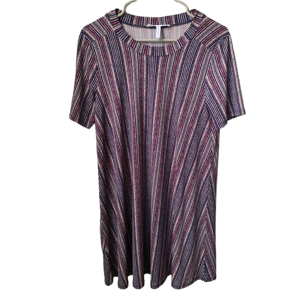 BCBGENERATION Women’s Rounded Neck Short Sleeve Striped Shift Mini Dress/ Tunic
